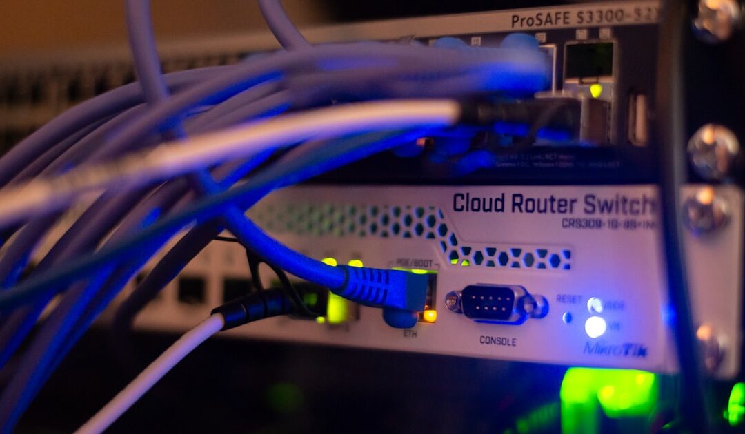 A close view of patch cables terminated into a switch